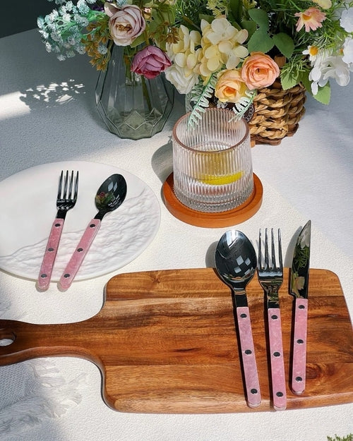 Modern French Bistro Style Flatware - 10 Piece Set - Marguerite - Pink Shell