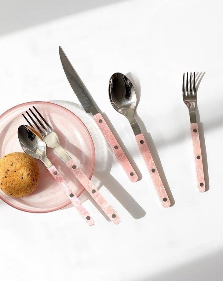 Modern French Bistro Style Flatware - Pink Shell - 10 Piece Set