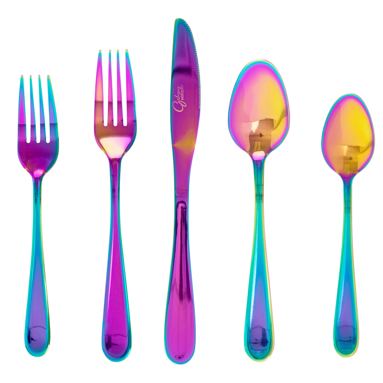 Gibson Home Stravidia 20 Piece Flatware Set in Rainbow Stainless Steel