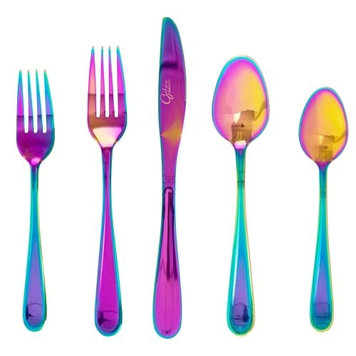 Gibson Home Stravidia 20 Piece Flatware Set in Rainbow Stainless Steel