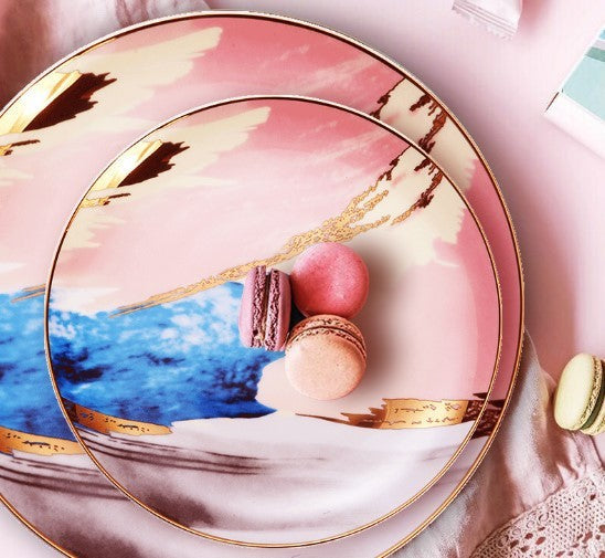 Watercolor Gold Rim Dinnerware Sets - Artistic Tableware