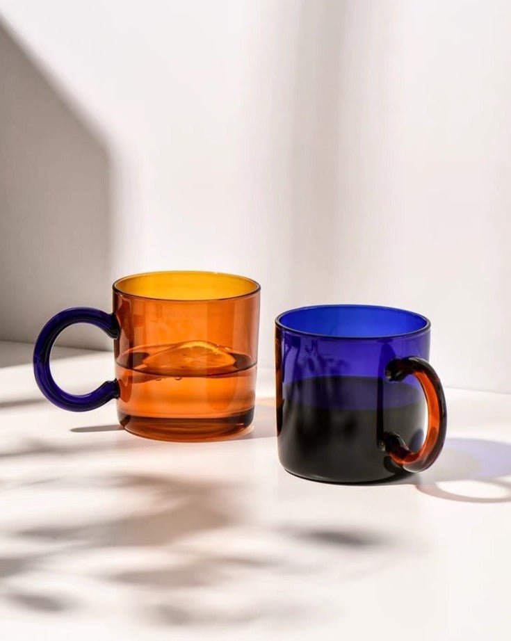 Retro Glass Coffee Mugs - Set of 2