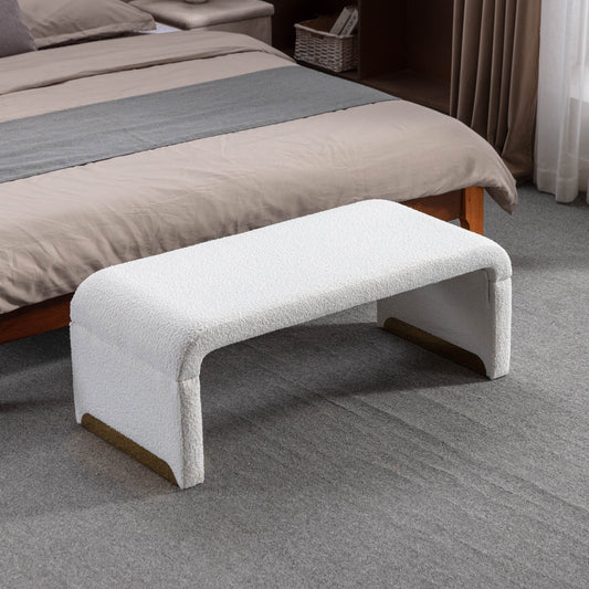 Minimalist Boucle Bedroom Bench - White