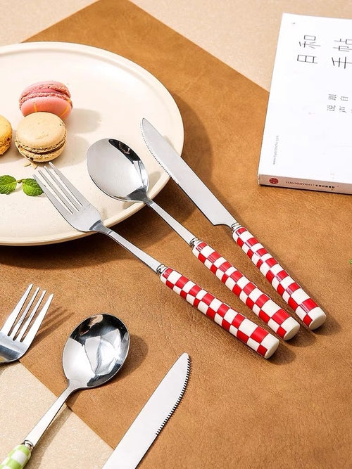 Modern Checkered Flatware - 6 Piece Set