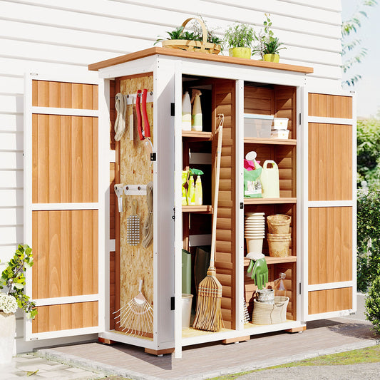 Outdoor 5.5ft Hx4.1ft L Wood Storage Shed / Garden Tool Cabinet