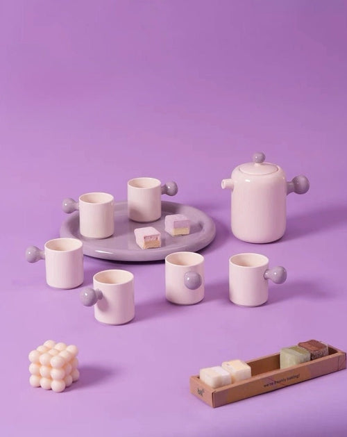 Cute Whimsical Dopamine Bauhaus Tea Pot & Tea Cups - 8pc Set