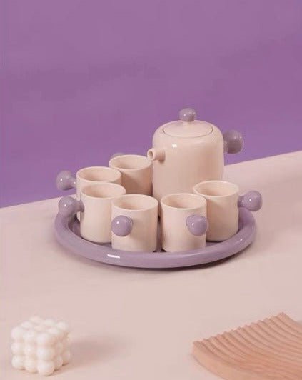 Cute Whimsical Dopamine Bauhaus Tea Pot & Tea Cups - 8pc Set