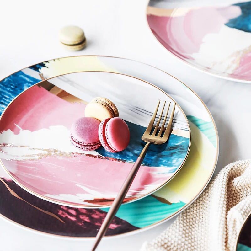 Watercolor Gold Rim Dinnerware Sets - Artistic Tableware