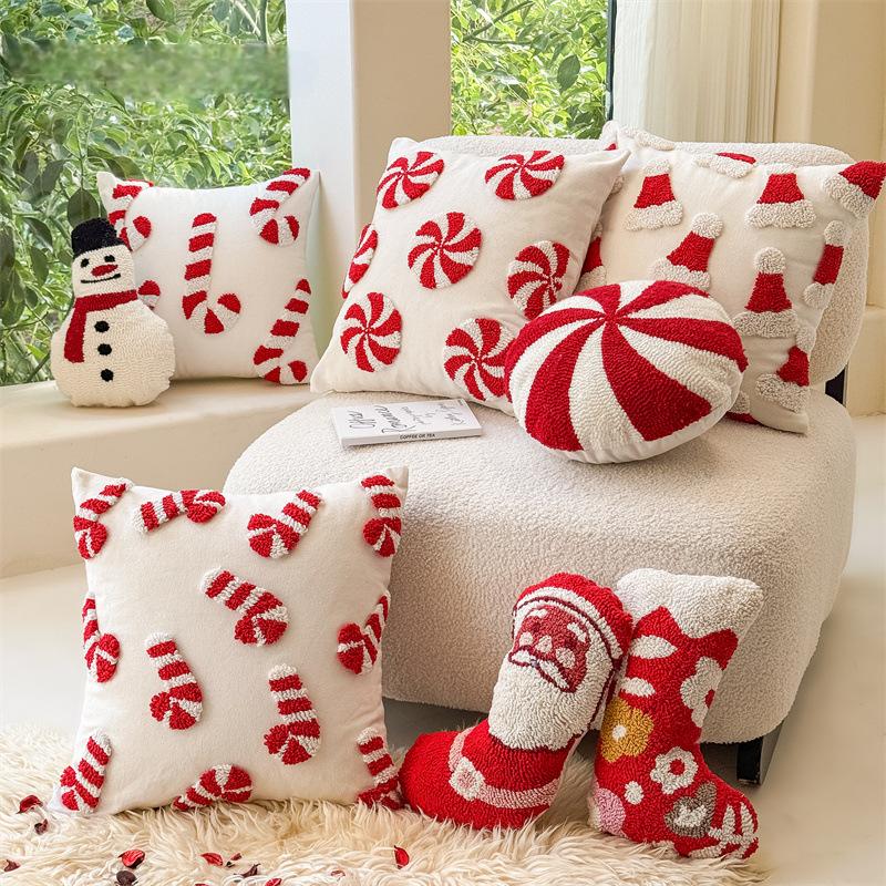 Christmas Yarn Tufted Throw Pillow Cover - 18"x18" - PREORDER