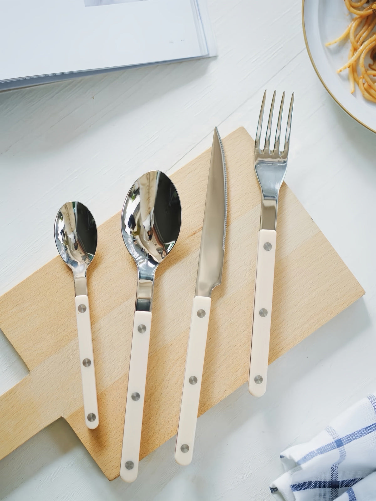 Elegant Modern Nordic Flatware Set Of 10 - Bistrot Rivet Cutlery Silverware-1