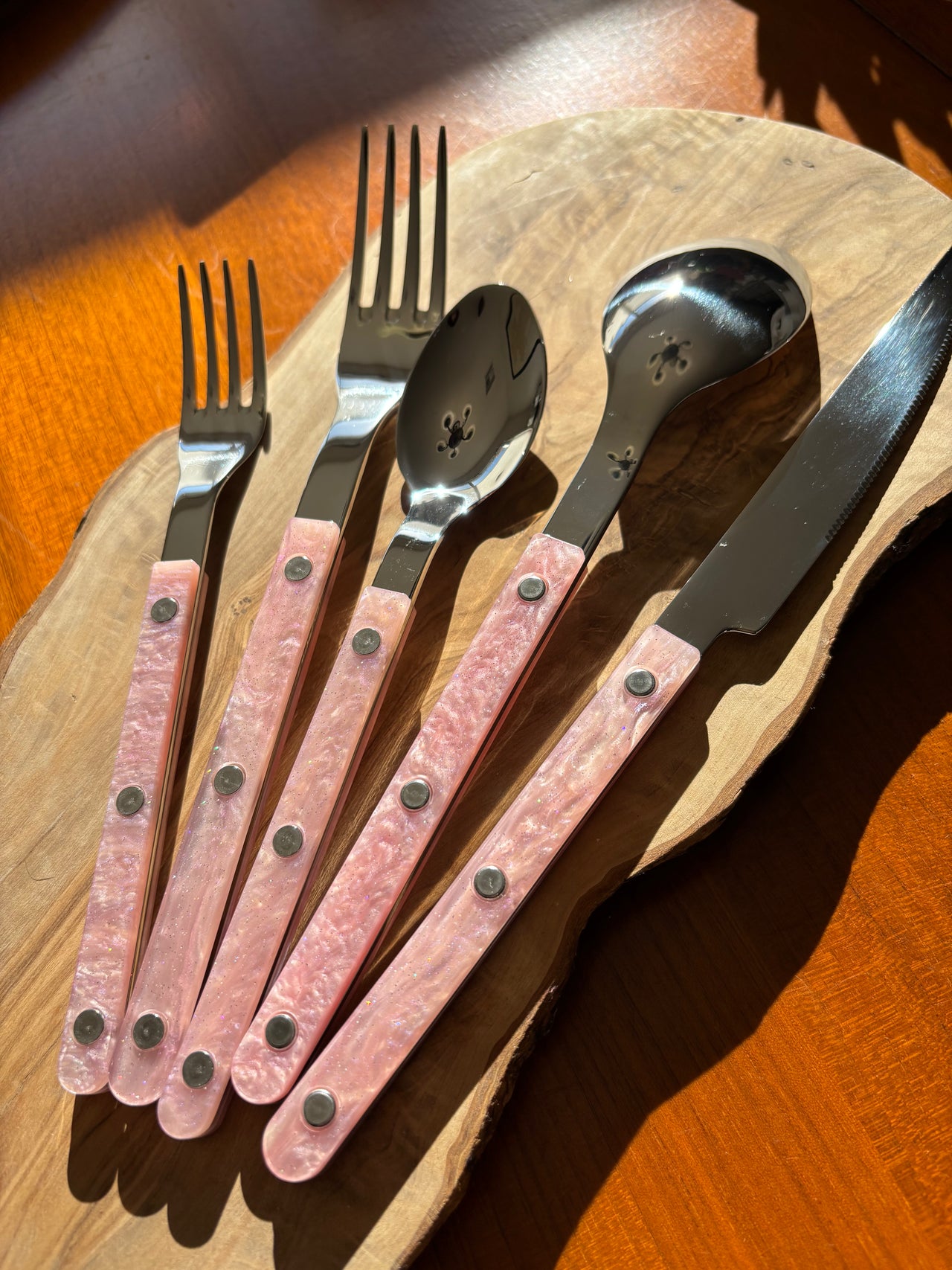 Modern Bistro Style Flatware - 10 Pc Set - Marguerite - Pink Shell [Open Box Final Sale]
