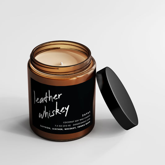 Leather Whiskey Coconut Soy Wax Candle