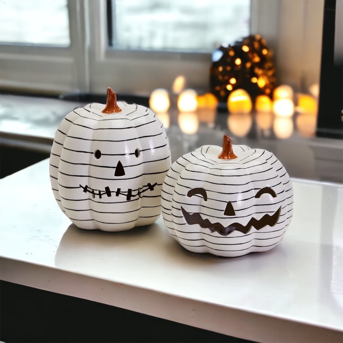 Hand Painted Striped LED Jack-O-Lanterns