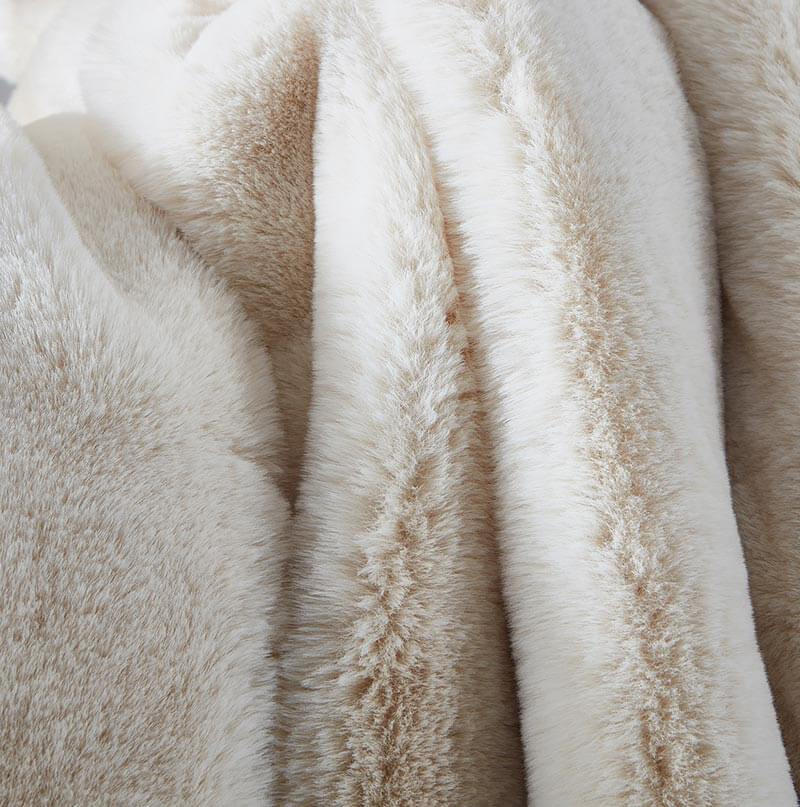 Luxurious Plush Chinchilla Faux Fur Throw Blanket - Beige