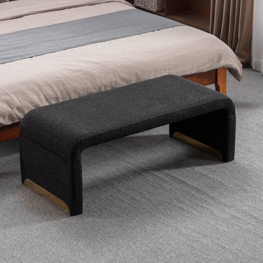Minimalist Boucle Bedroom Bench - Black