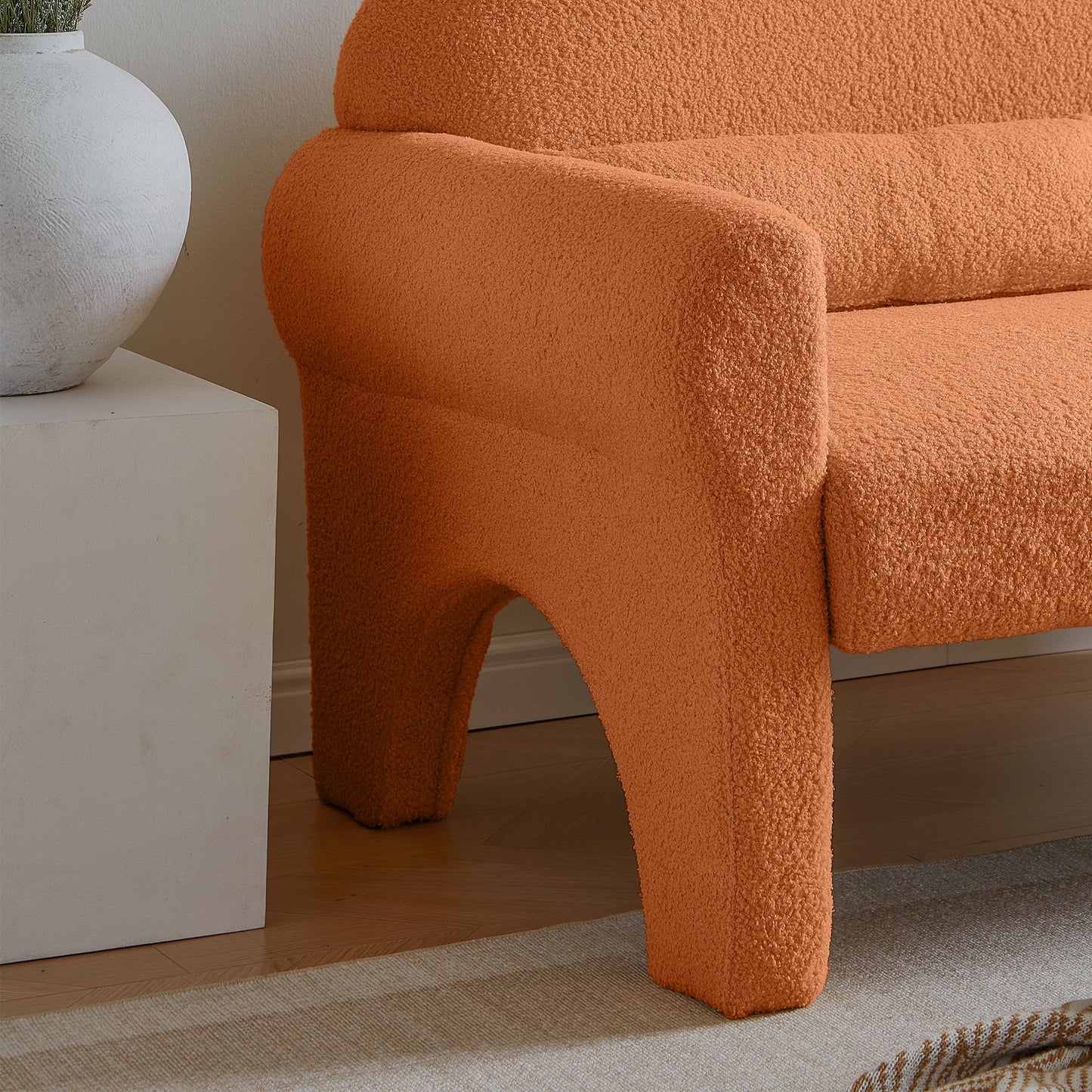 Modern Boucle Accent Chair w/ Lumbar Pillow