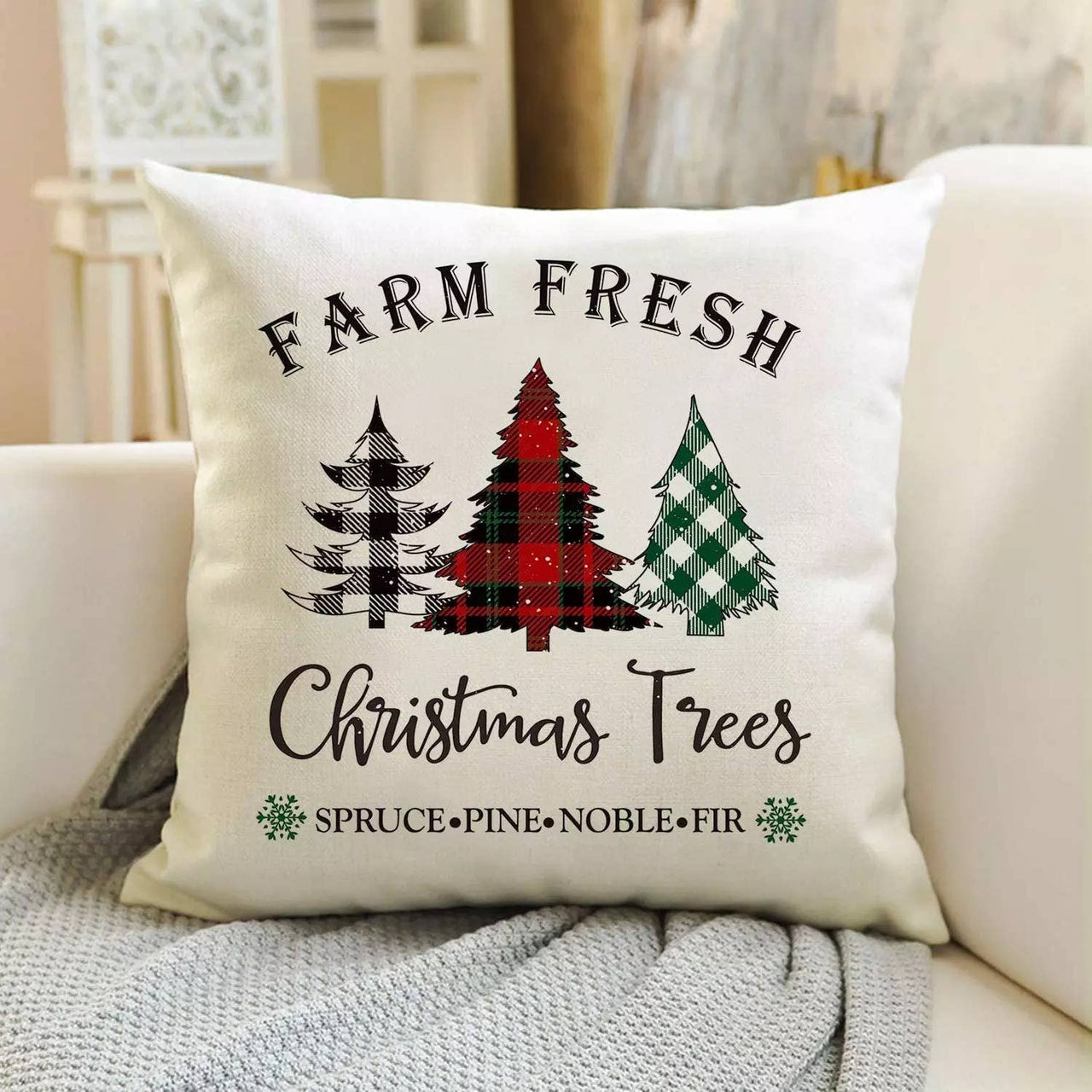 Christmas Tree Farm Throw Pillow Cover - 18"x18"