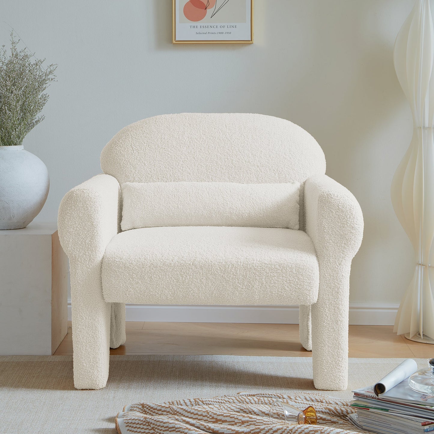 Modern Boucle Accent Chair - Antique White