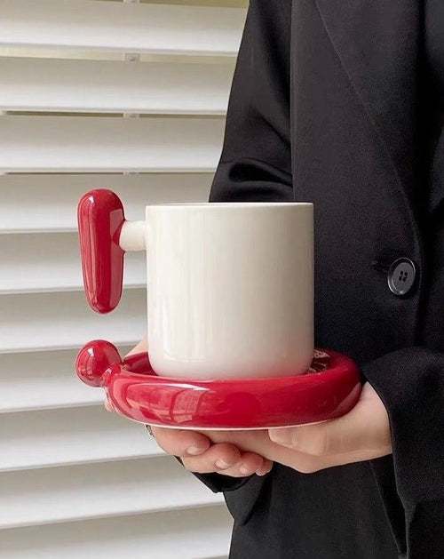 !? Ceramic Coffee Mug with Saucer