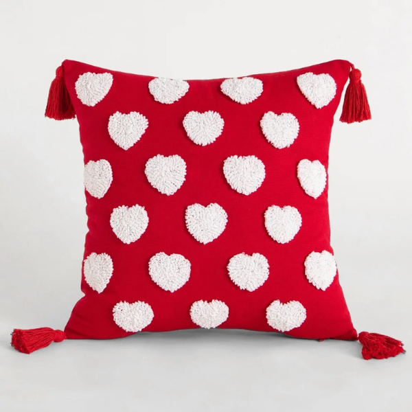 Tufted Valentines Day Hearts Throw Pillow Cover - White - 18"x18"