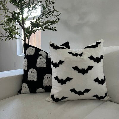 Halloween Tufted Throw Pillow Cover - 20"x20" - Bats and Ghosts