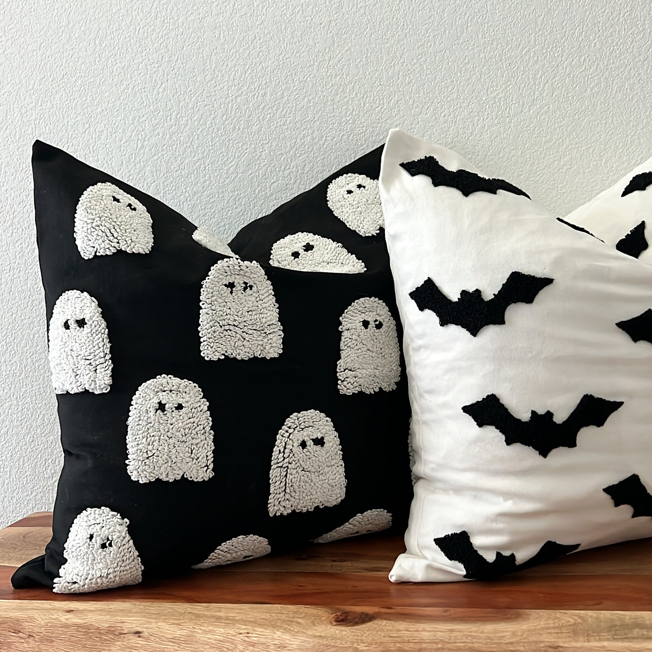 Halloween Tufted Throw Pillow Cover - 20"x20" - Bats and Ghosts