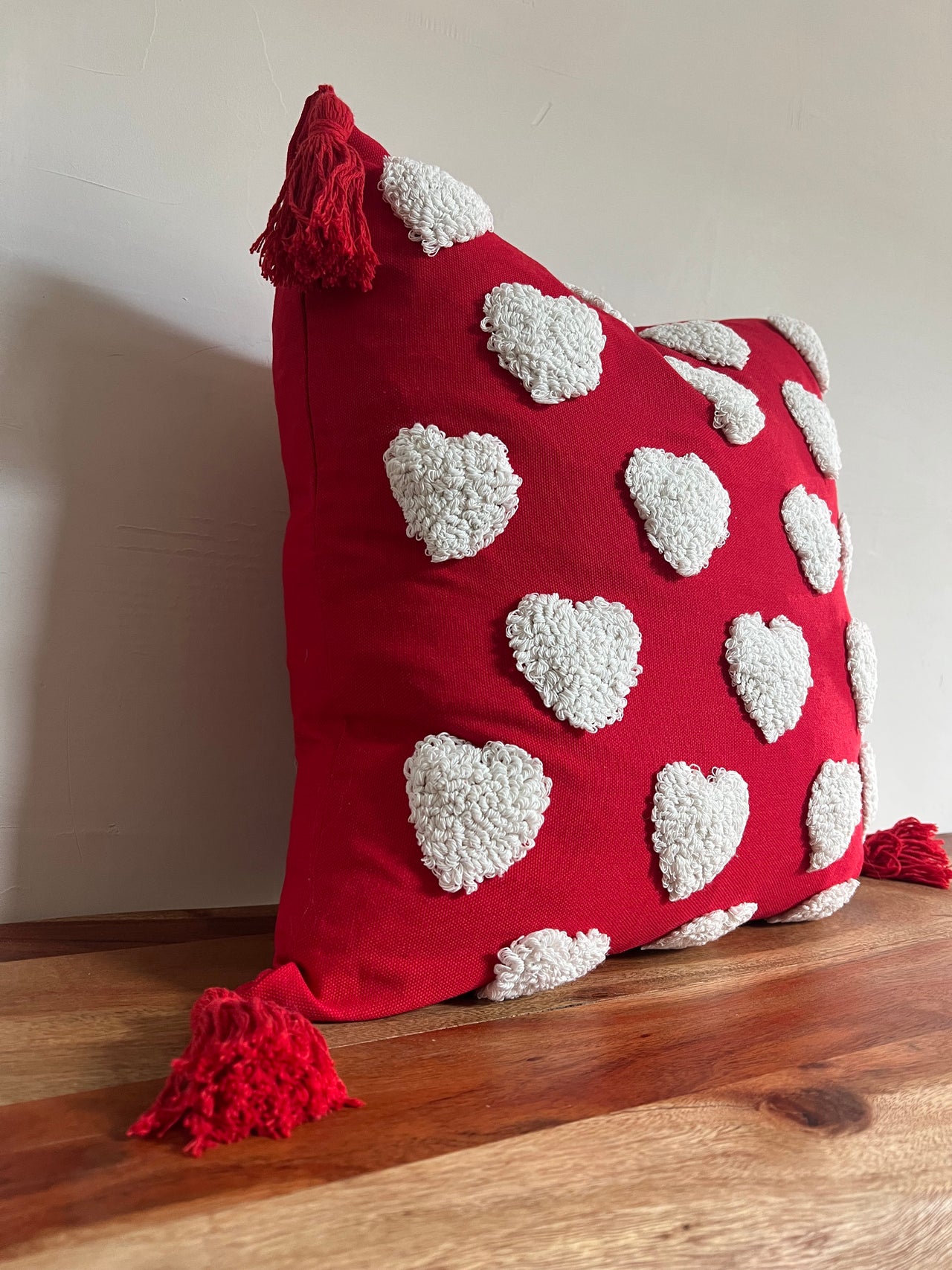 Tufted Valentines Day Hearts Throw Pillow Cover - Red - 18"x18"