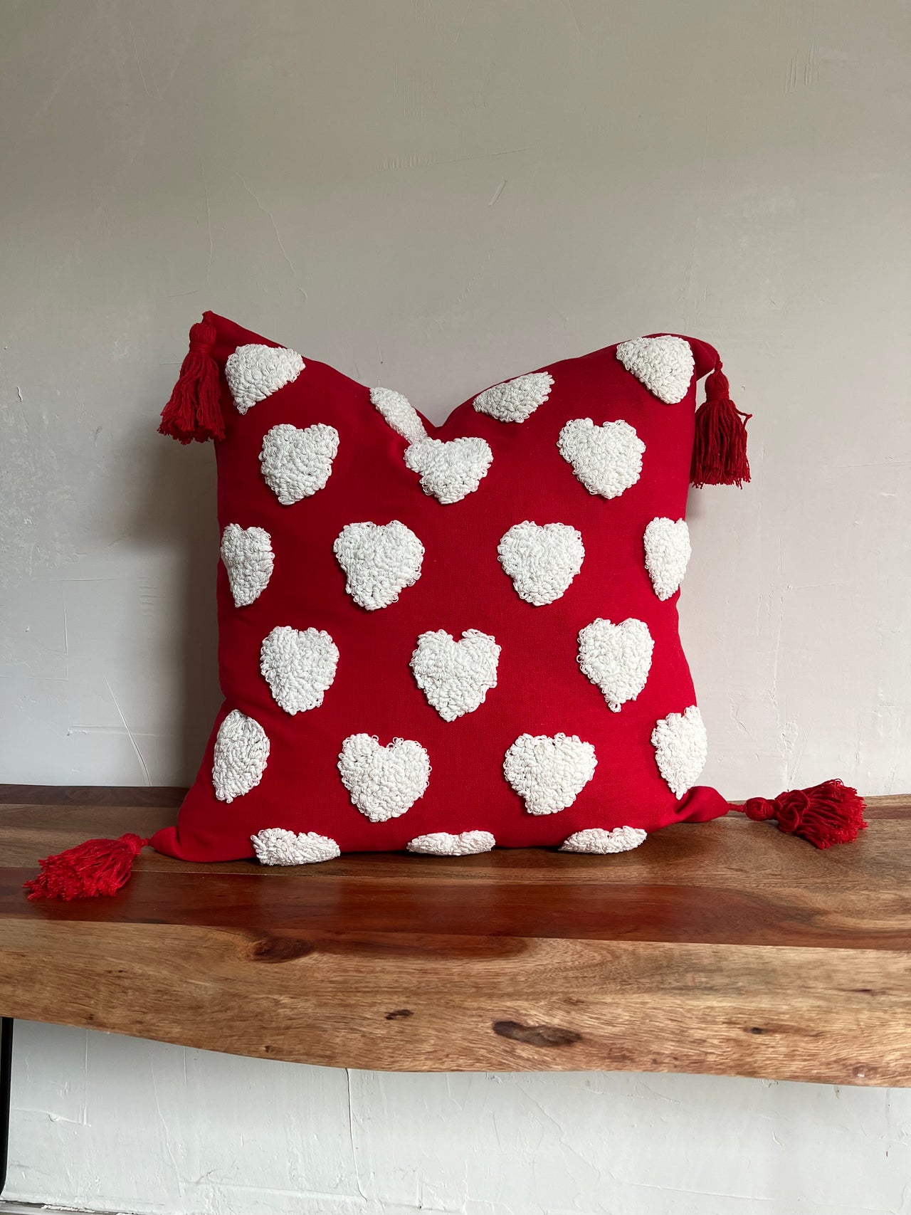 Tufted Valentines Day Hearts Throw Pillow Cover - Red - 18"x18"