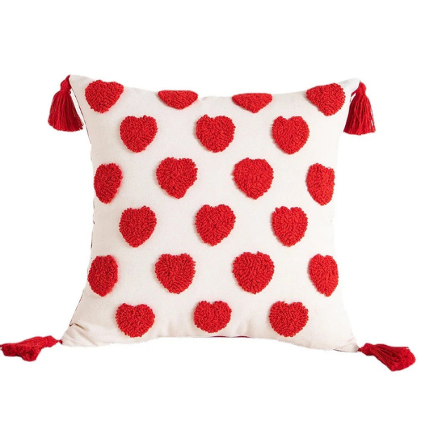 Tufted Valentines Day Hearts Throw Pillow Cover - White - 18"x18"