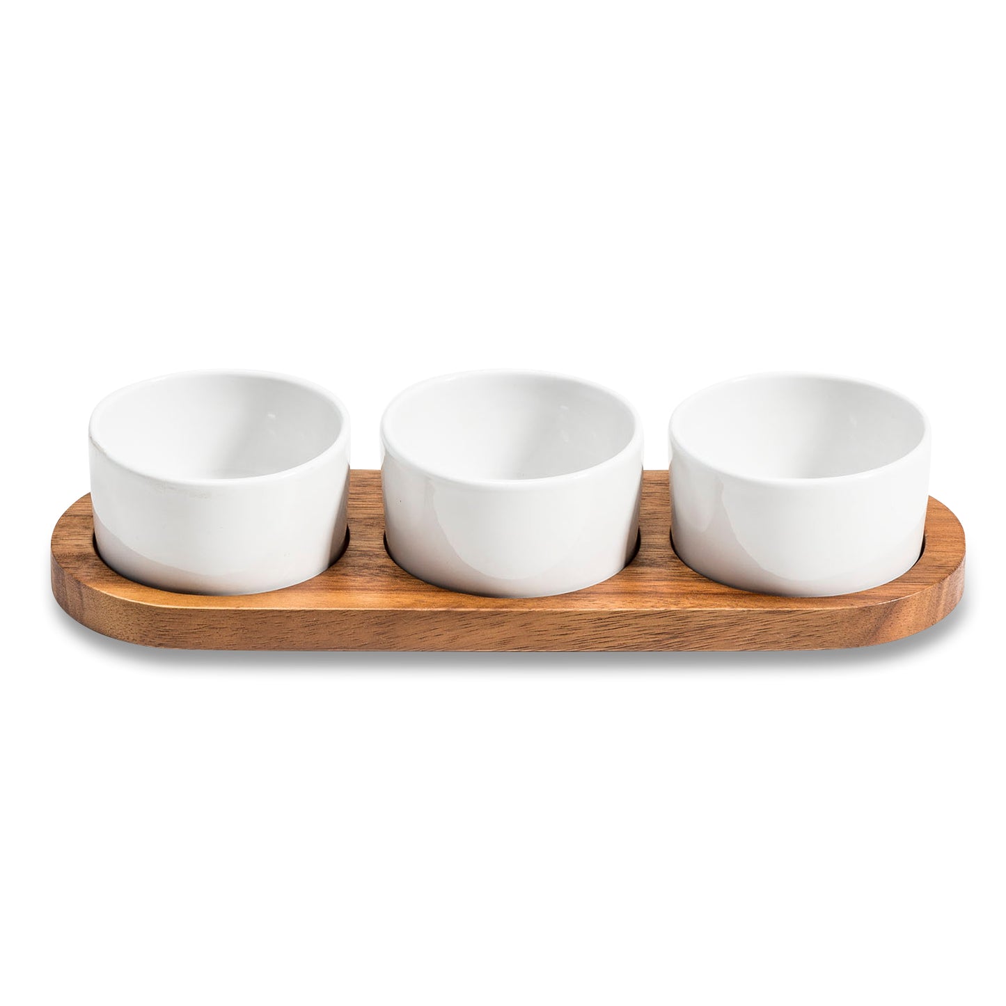 White Ceramic & Acacia Wood Condiment Set