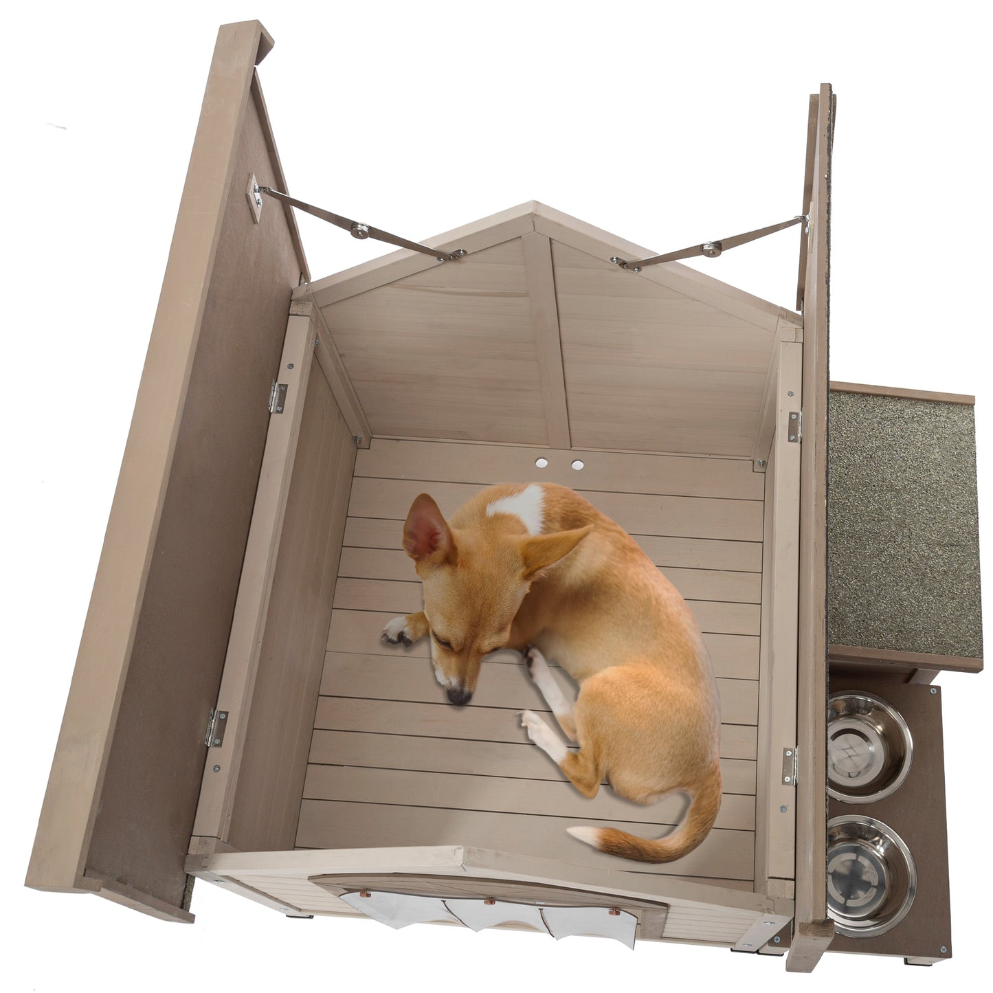 Outdoor Wood Dog House with Feeding Station