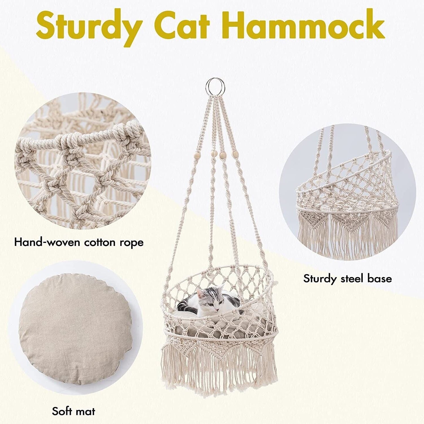 Boho Chic Hanging Macrame Bed For Cats