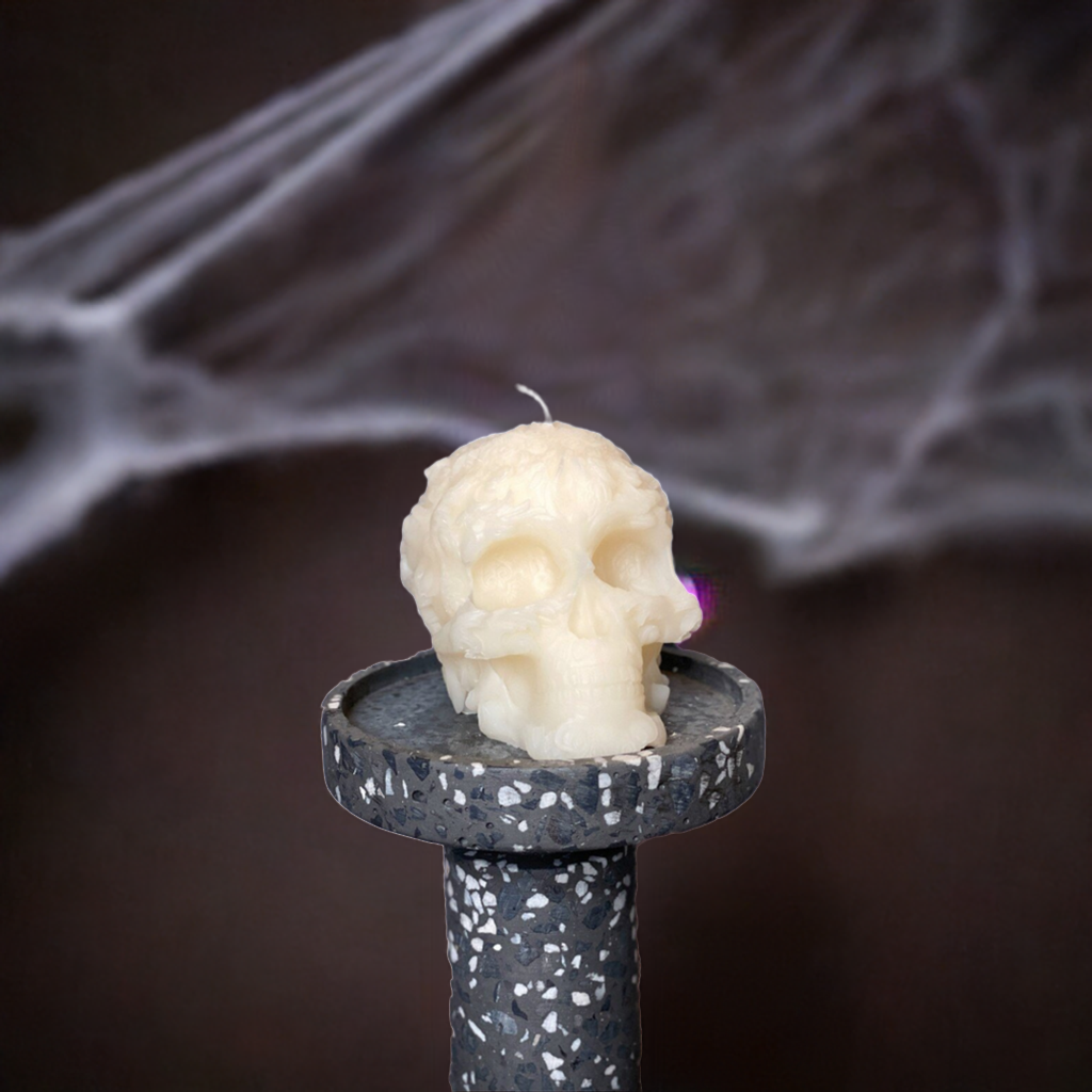 Floral Skull Handmade Soy Wax Candle - Halloween Decor