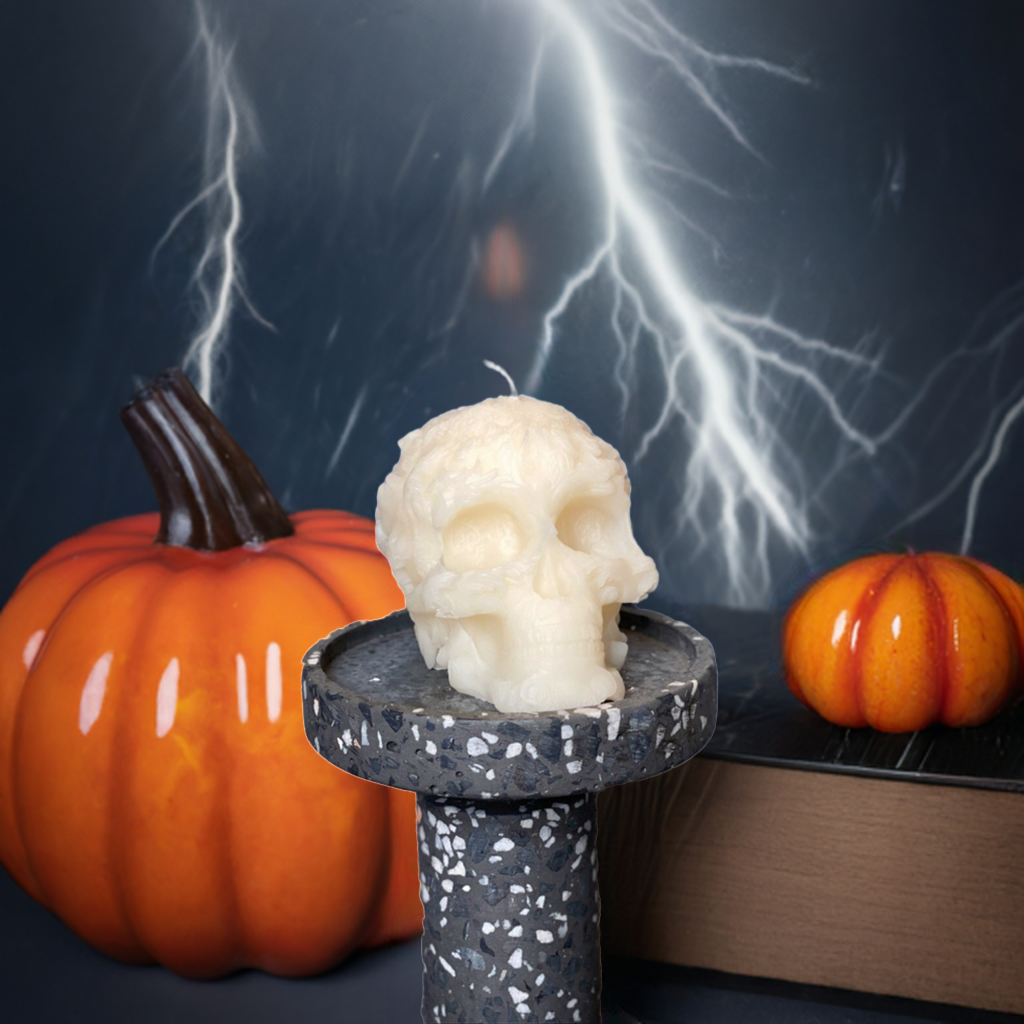 Floral Skull Handmade Soy Wax Candle - Halloween Decor