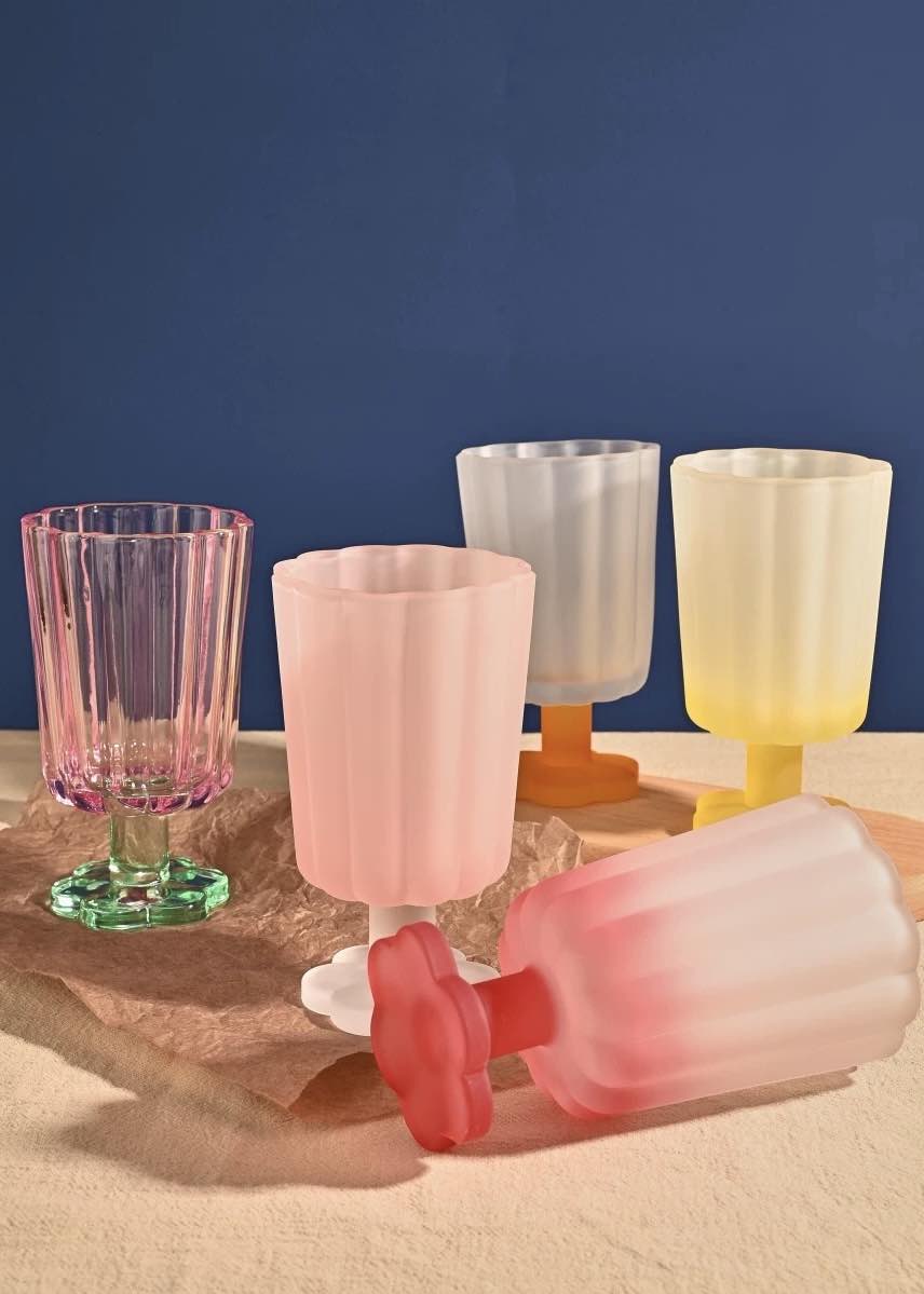 Hand Blown Petal Goblets - Cute Whimsical Colored 250ml Glasses