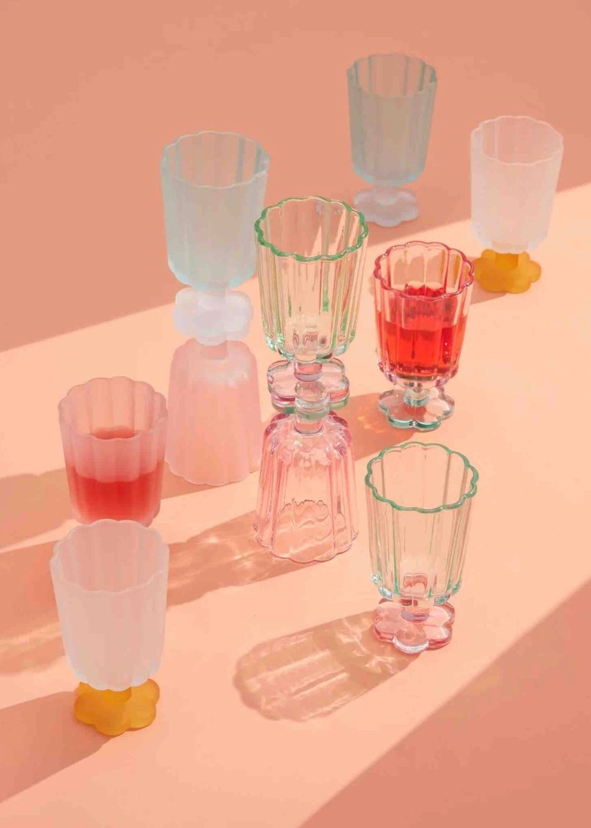 Hand Blown Petal Goblets - Cute Whimsical Colored 250ml Glasses