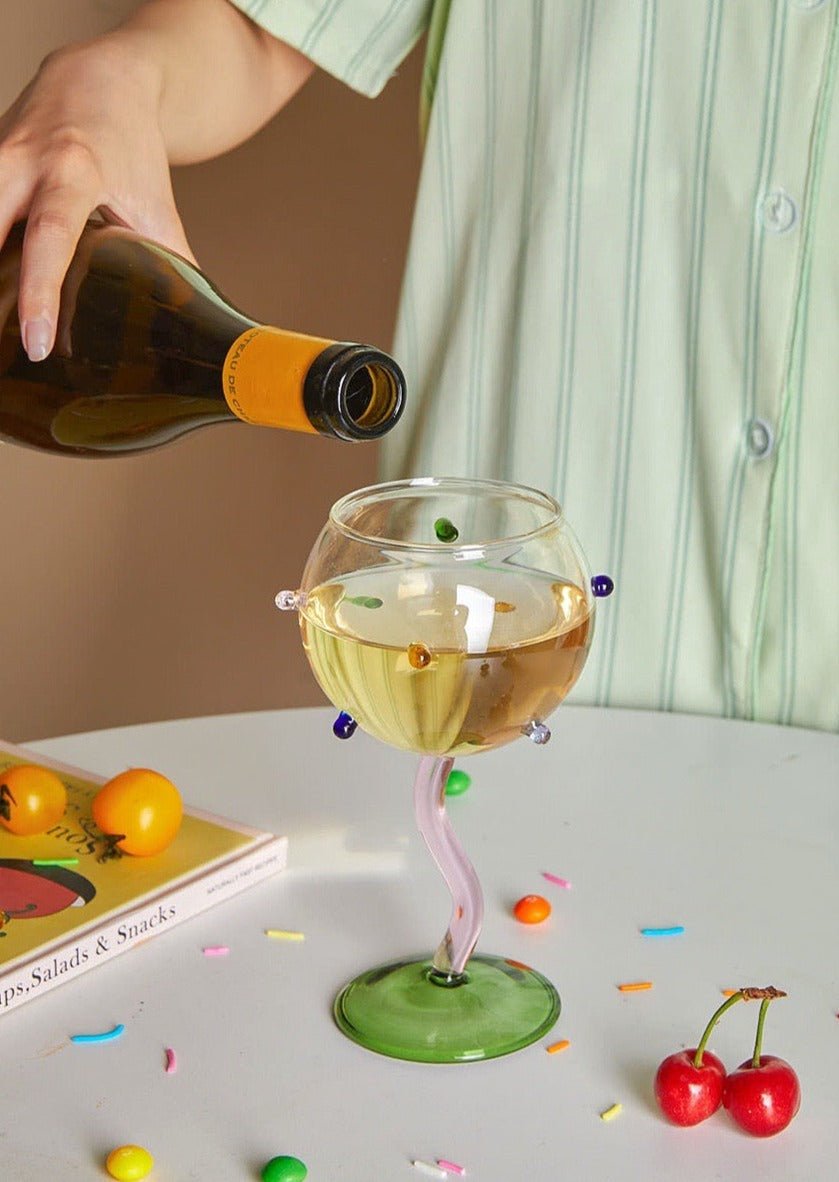 Hand Blown Rainbow Sprinkles Wine Glasses - Whimsical Dopamine