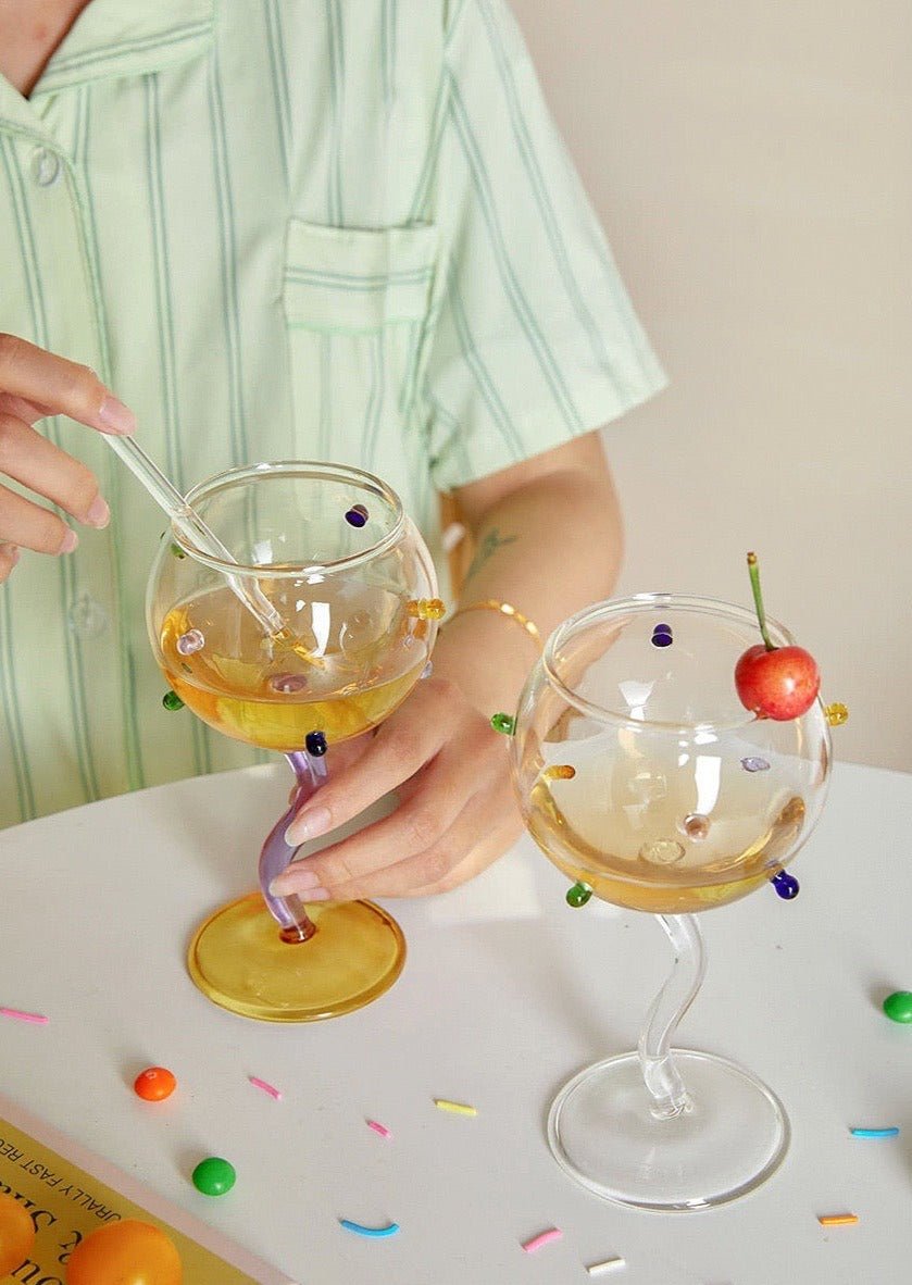 Hand Blown Rainbow Sprinkles Wine Glasses - Dopamine Decor