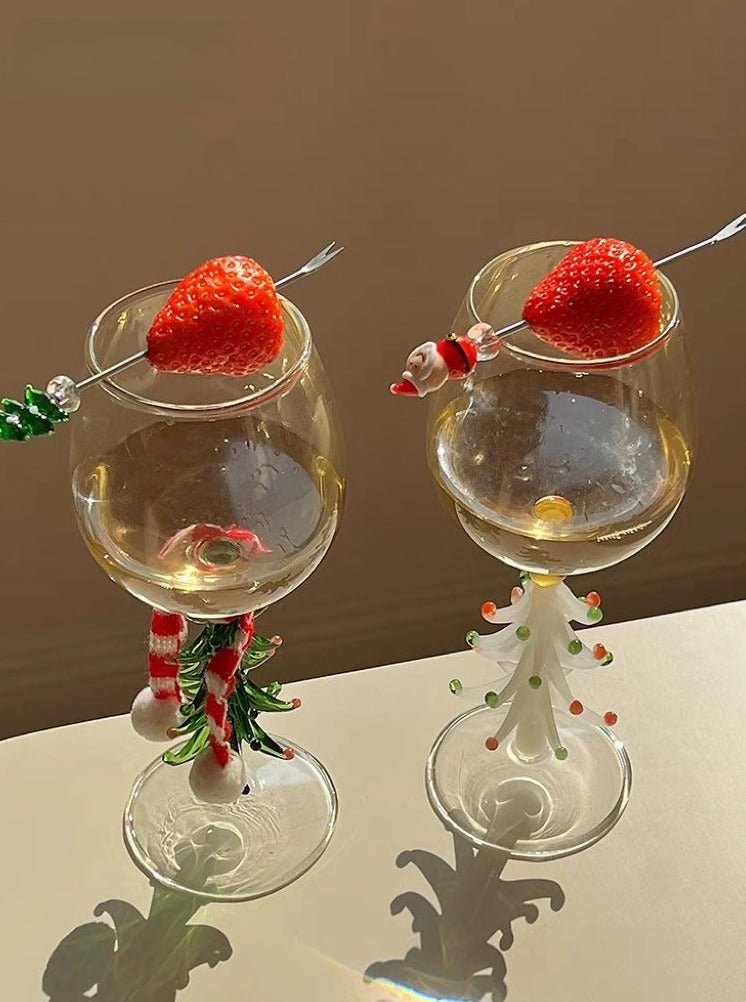 Handblown Christmas Tree Wine Glasses - Set of 2