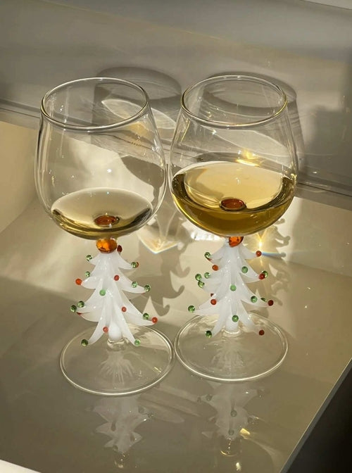 Handblown Christmas Tree Wine Glasses - Set of 2