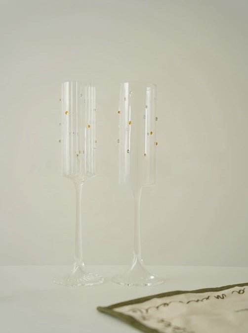 Handblown Rainbow Sprinkles Champagne Flutes - Set of 2