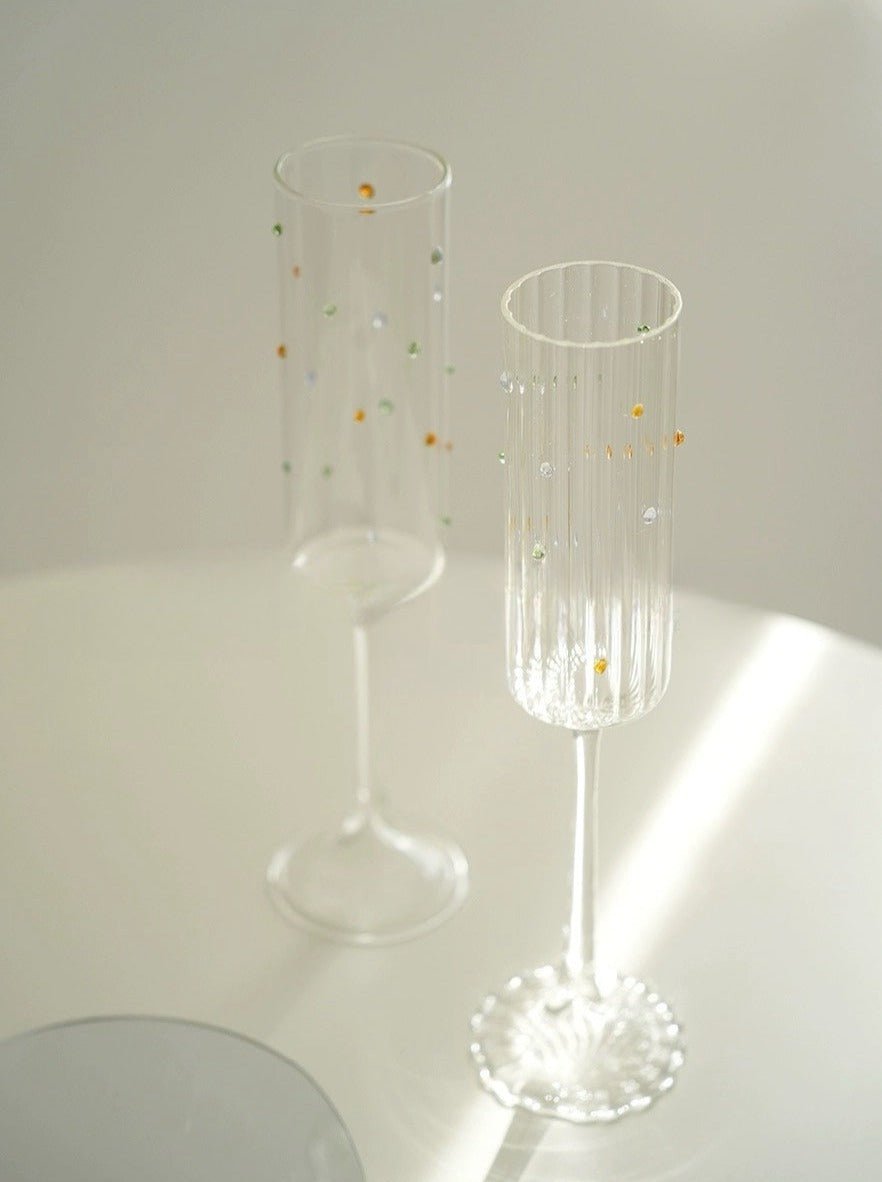 Handblown Rainbow Sprinkles Champagne Flutes - Set of 2