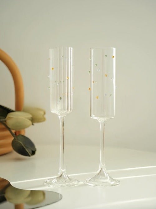 Handblown Rainbow Sprinkles Champagne Flutes - Set of 2