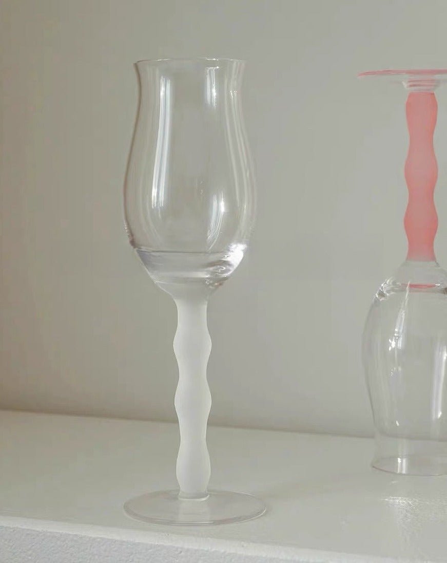 Handblown Retro Wavy Rose Fluted Wine Glasses - Set of 4