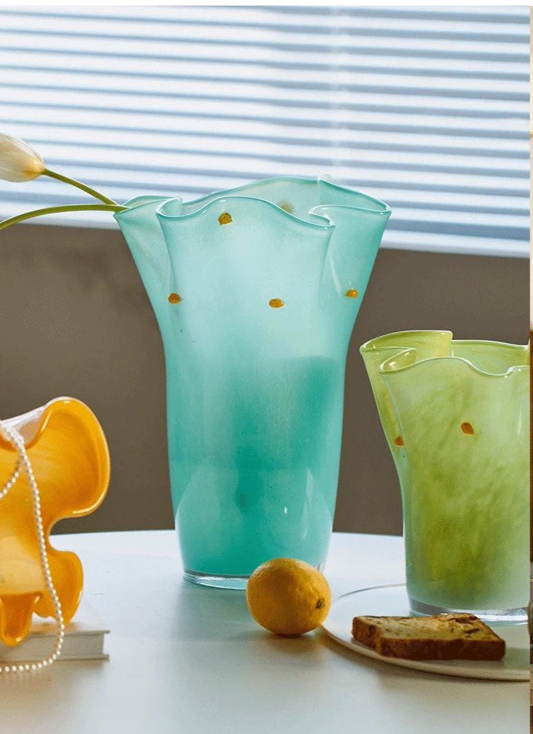 Handblown Wavy Sprinkles Glass Vase - Eclectic Whimsical Centerpiece