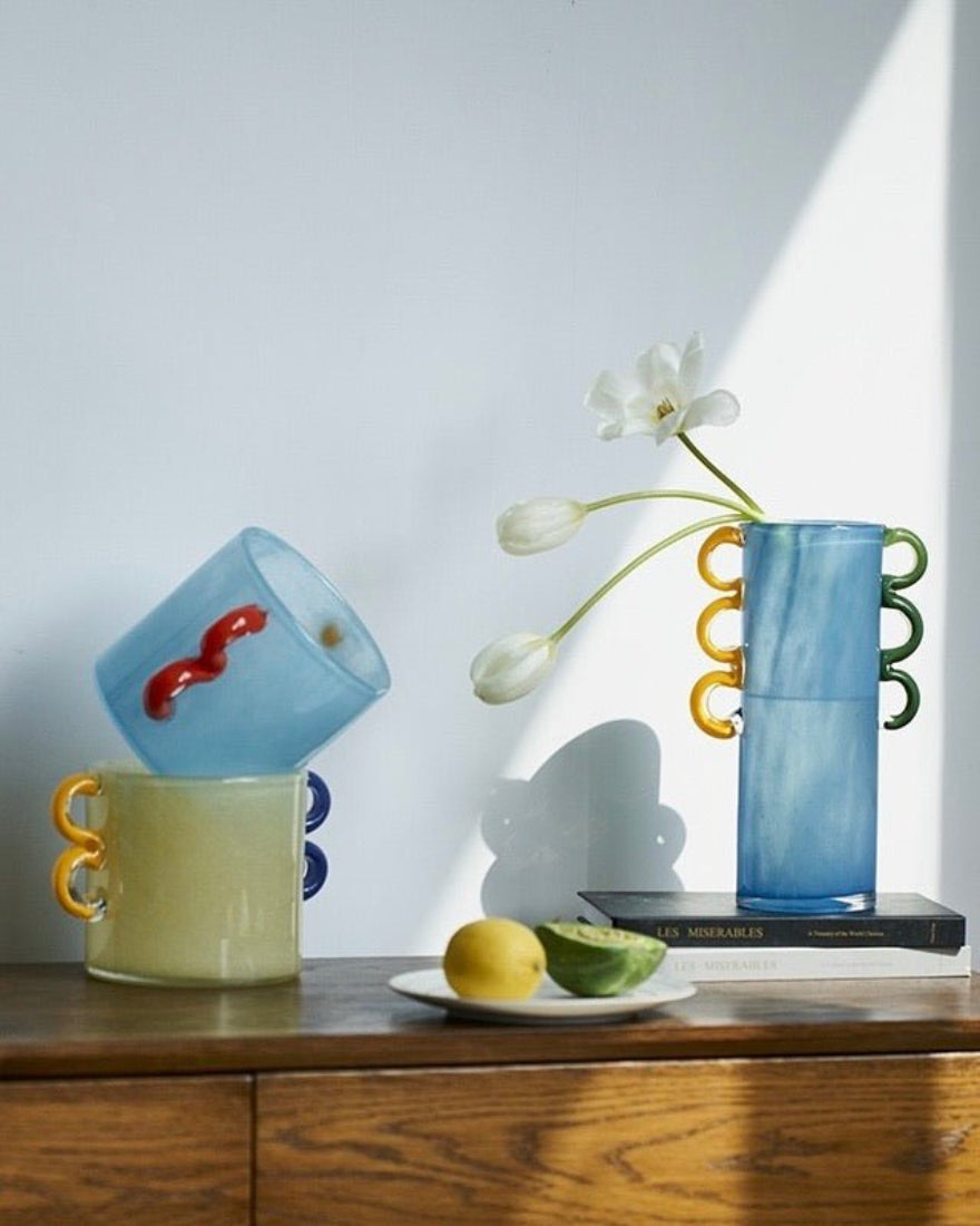Handblown Whimsical Cylinder Vase - Eclectic Table Setting Centrepiece