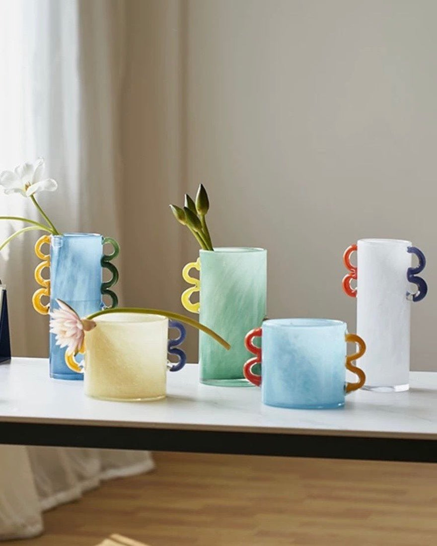 Handblown Whimsical Cylinder Vase - Eclectic Table Setting Centrepiece