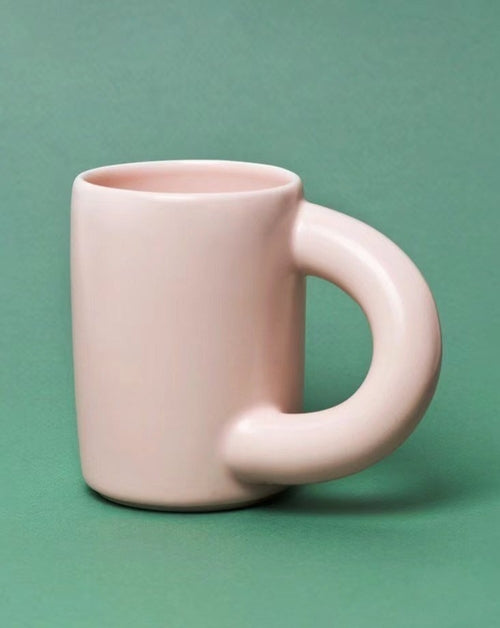 Handcrafted Ceramic Chubby Mugs with Big Twisted Handle - Unique