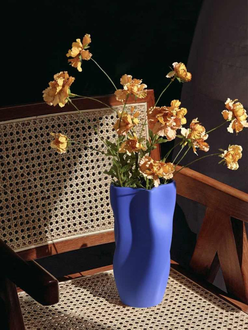 Handcrafted Modern Klein Blue Wavy Vase