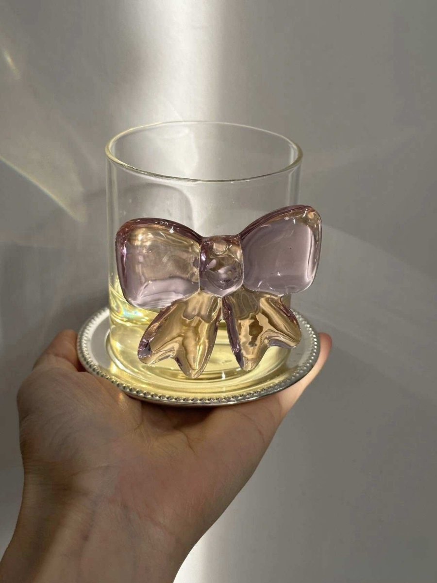 Kawaii Pink Bow Glass Cups - Set of 2